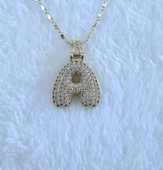 Gemelli👭 Puffy Pave Cubic Zirconia💎 Letter "A" Initial Pendant Necklace - Picture 11 of 15